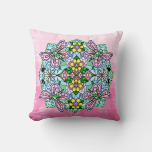 Pink and Purple Butterfly Mandala Cushion
