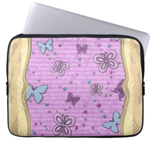 Pink And Purple Butterfly Pattern Laptop Sleeve