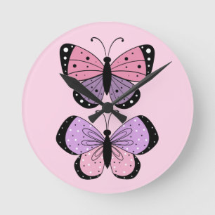 Pink and Purple Butterfly Round Clock