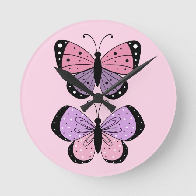 Pink and Purple Butterfly  Round Clock (Front)