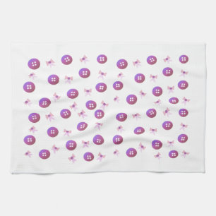 Pink and Purple Buttons and Bows Tea Towel
