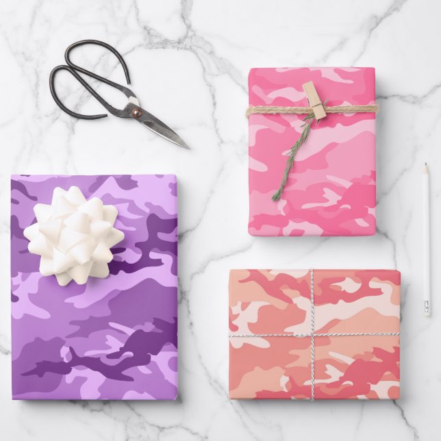 Pink and Purple Camo Camouflage Wrapping Paper Sheet (Front)