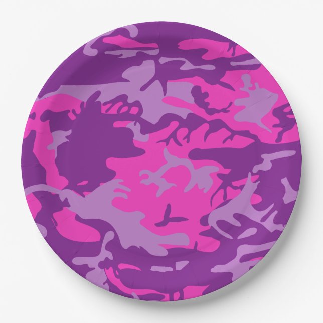 Pink and Purple Camo Paper Plate (Front)