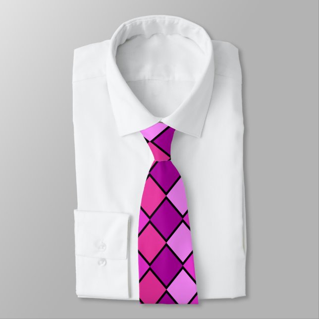 Pink and Purple Checked Necktie (Tied)