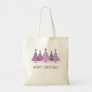 Pink and Purple Christmas Trees  Tote Bag