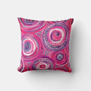 Pink and Purple Circles and Swirls Abstract Cushion