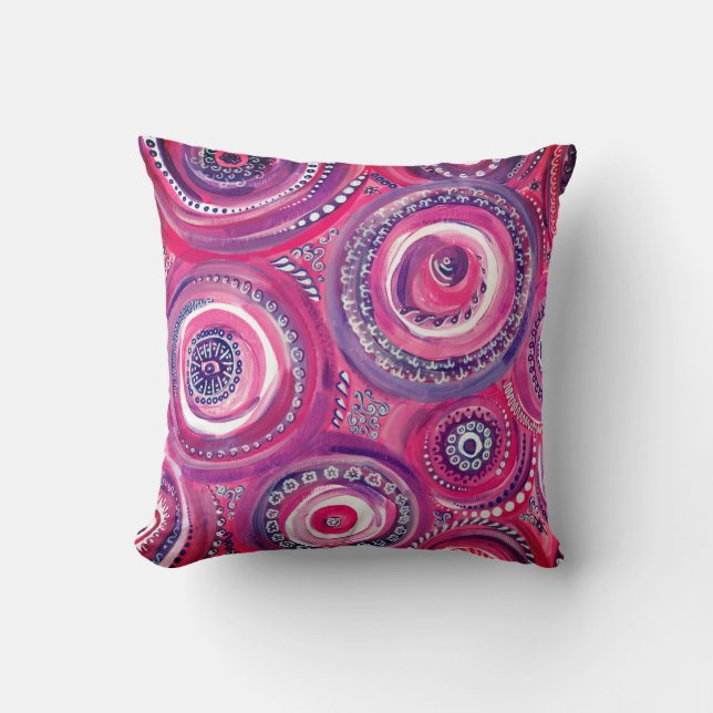 Pink and Purple Circles and Swirls Abstract Cushion (Front)