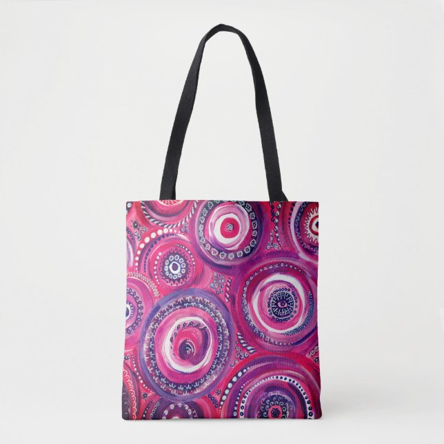 Pink and Purple Circles and Swirls Original Art Tote Bag (Front)