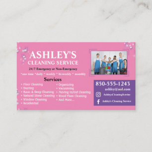 Pink and Purple Cleaning Service Business Card 