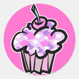 pink and purple clouds cupcake classic round sticker