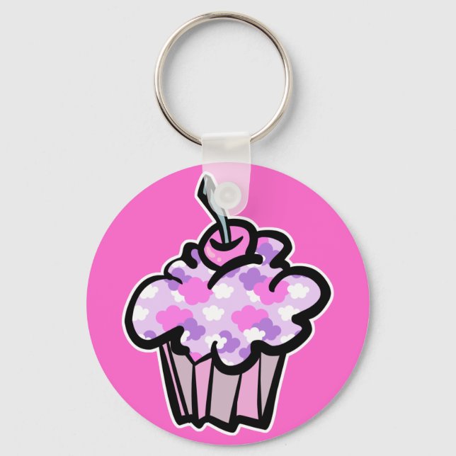 pink and purple clouds cupcake key ring (Front)