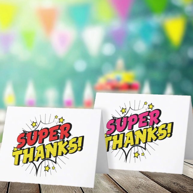 Pink and Purple Comic Book Superhero Unique Girl's Thank You Card (Creator Uploaded)