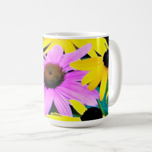 Pink and Purple Coneflower with Yellow Flowers Coffee Mug