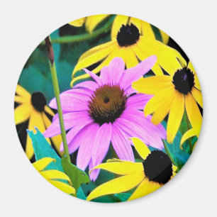 Pink and Purple Coneflower with Yellow Flowers Magnet