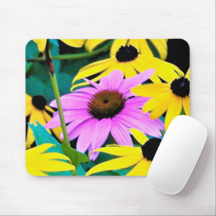 Pink and Purple Coneflower with Yellow Flowers Mouse Pad