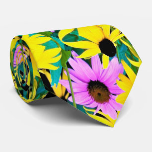 Pink and Purple Coneflower with Yellow Flowers Tie