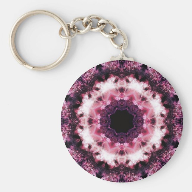 Pink and Purple Crystal Mandala Keychain (Front)