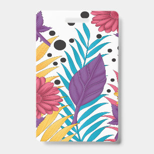 Pink and purple cut flowers with intricate petals ID badge