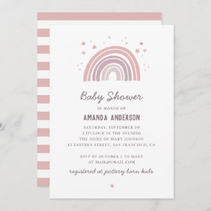 Pink and purple cute pastel rainbow baby shower invitation