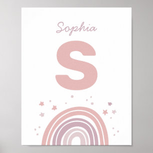 Pink and purple cute rainbow. Kids monogram name Poster