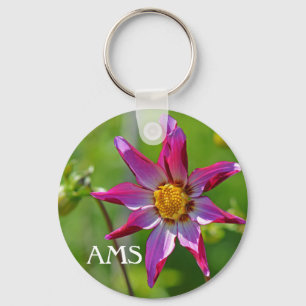 Pink and Purple Dahlia Flower Monogram Key Ring