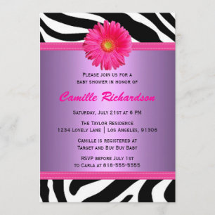 Pink and Purple Daisy Baby Shower Invitation