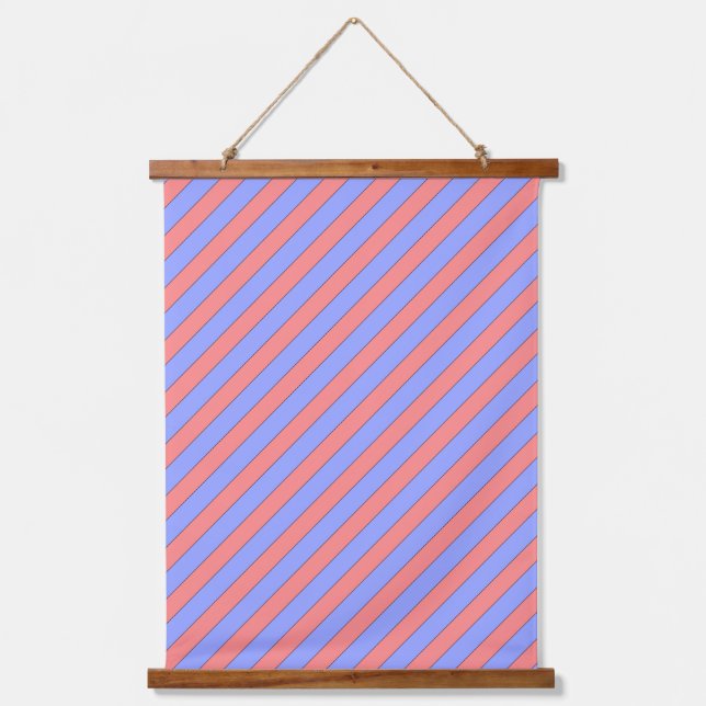 Pink and Purple Diagonal Stripes Hanging Tapestry (Front)