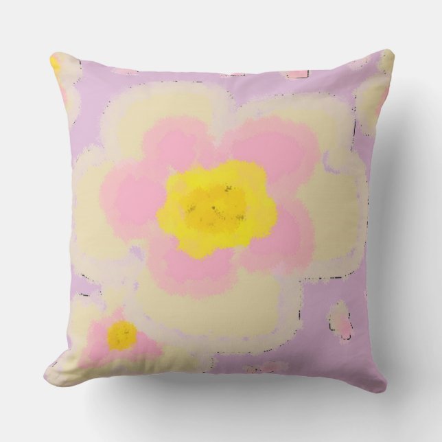 Pink and Purple Digital Art Flowers Cushion (Front)