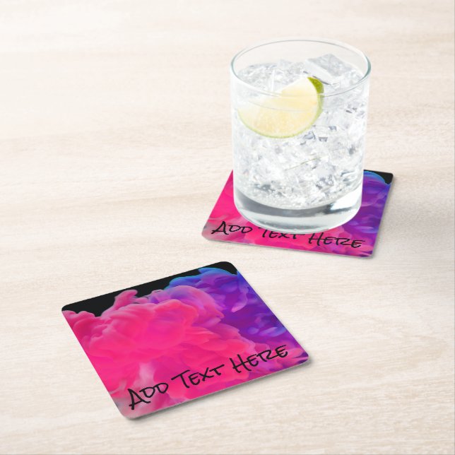 Pink and Purple Digital Smoke Cloud Square Paper Coaster (Insitu)