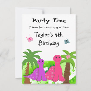 Pink and Purple Dinosaurs Birthday Invitation