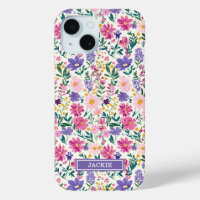 Pink and Purple Ditsy Flowers Monogrammed