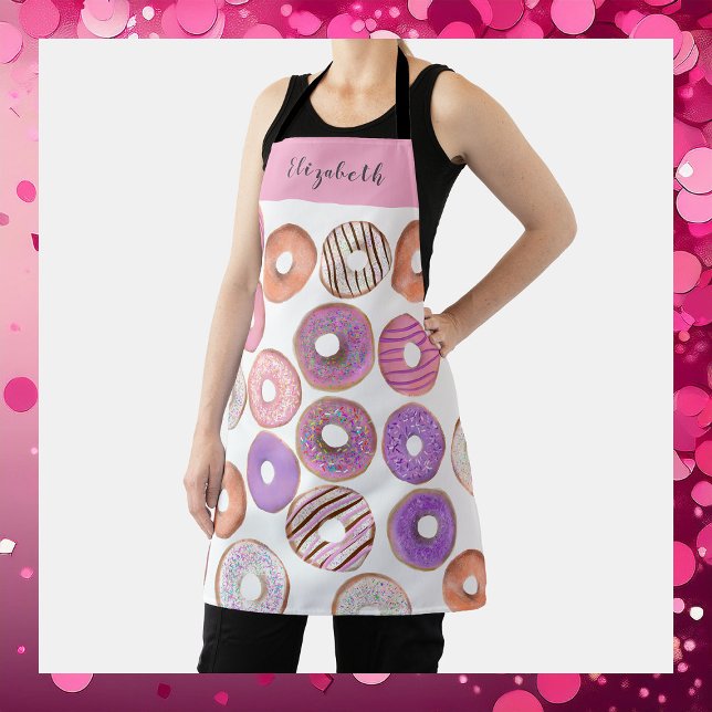 Pink and Purple Doughnut Custom Name Baker's Apron (Creator Uploaded)