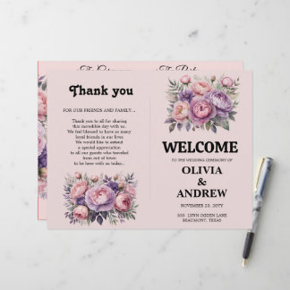 Pink and Purple Elegant Floral Wedding Program
