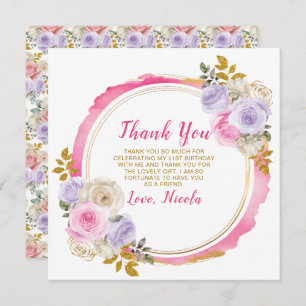 Pink and Purple Elegant Flowers Birthday Thank You Card