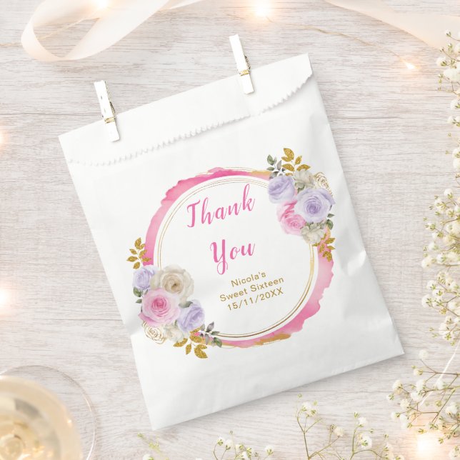Pink and Purple Elegant Flowers Sweet Sixteen Favour Bag (Clipped)