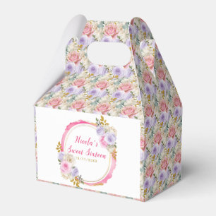 Pink and Purple Elegant Flowers Sweet Sixteen Favour Box