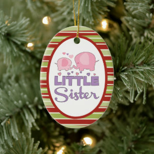 Pink and purple elephant little sister Christmas Ceramic Ornament