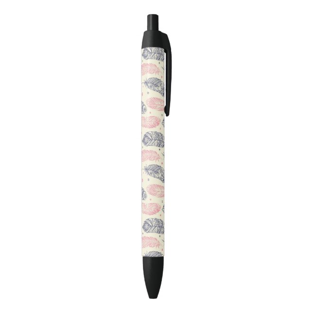 Pink And Purple Ethnic Feather Pattern Black Ink Pen (Bottom (Vertical))