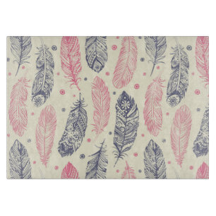 Pink And Purple Ethnic Feather Pattern Cutting Board