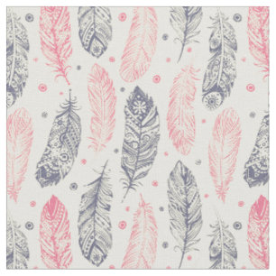 Pink And Purple Ethnic Feather Pattern Fabric