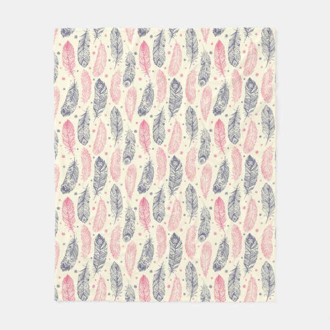 Pink And Purple Ethnic Feather Pattern Fleece Blanket (Front)
