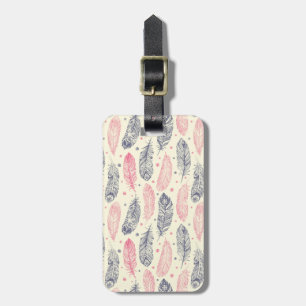Pink And Purple Ethnic Feather Pattern Luggage Tag
