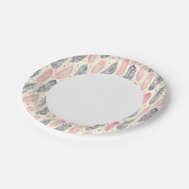 Pink And Purple Ethnic Feather Pattern Paper Plate (Angled)