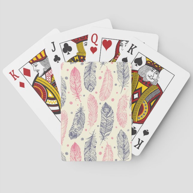 Pink And Purple Ethnic Feather Pattern Playing Cards (Back)