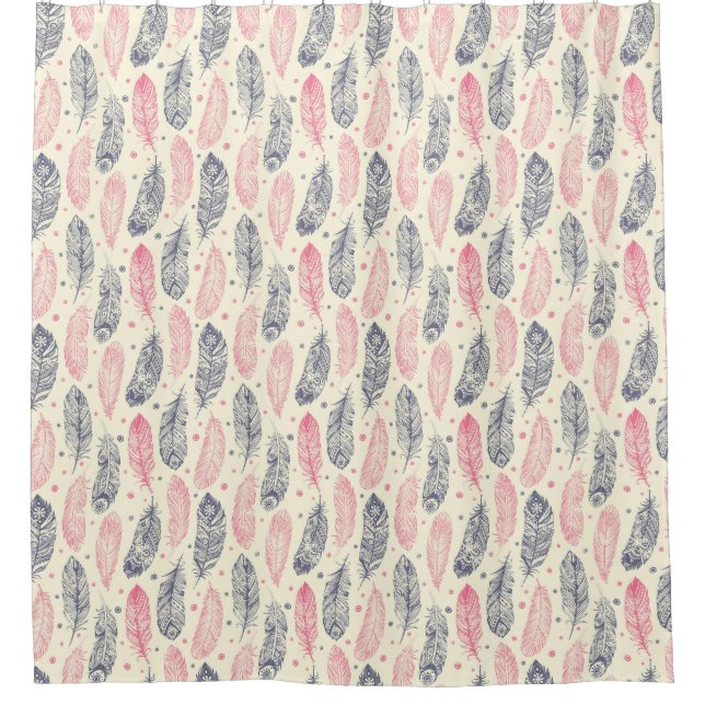 Pink And Purple Ethnic Feather Pattern Shower Curtain (Front)