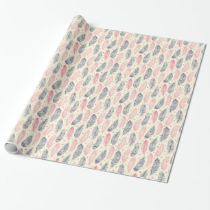 Pink And Purple Ethnic Feather Pattern Wrapping Paper