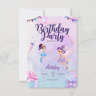 Pink and Purple fairies Kids Birthday Customise Save The Date
