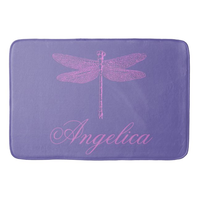 Pink and Purple Fantasy Dragonfly Bath Mat (Front)