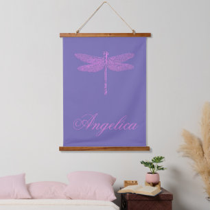 Pink and Purple Fantasy Dragonfly Personalise Hanging Tapestry