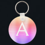 Pink and Purple Faux Stainless Steel Monogram Key Ring<br><div class="desc">Pastel Pink,  Orange and Purple Ombre Faux Stainless Steel Metallic Elegant Keychain. These Keychains can be customised to include your initial and first name. These key chains make great birthday,  bridal shower or bachelorette party favours.</div>